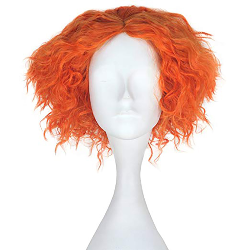 Pelucas de disfraz Peluca rizada corta naranja Peluca sintética Peluca de cosplay de anime para fiesta de cosplay de Halloween