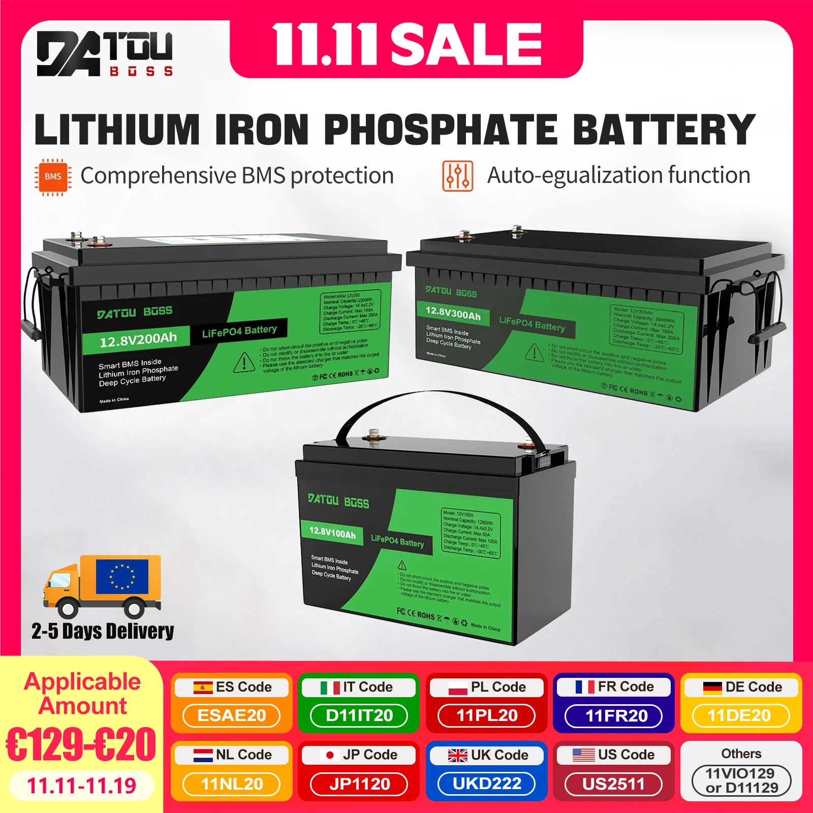 Akumulatory LiFePO4 12V 100Ah / 300Ah 1280Wh / 3840Wh Obsługuje BMS 100A do zastosowań w szeregu i równolegle Idealne do VES, kamperów, roadsterów