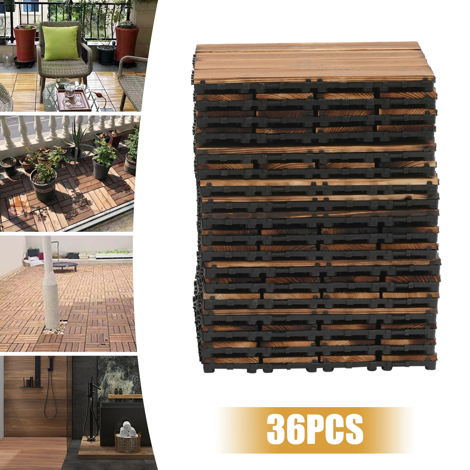 36 Pack 12" × 12" Hardwood Interlocking Patio Deck Tiles Wood Interlocking Flooring Tiles Interlocking Patio Tiles