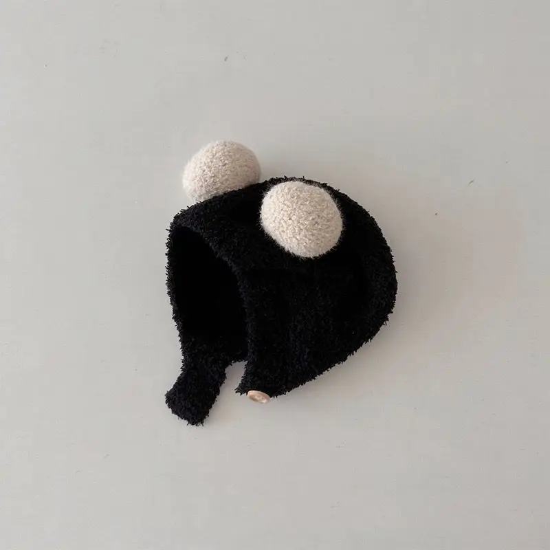Leuke Winter Warm Kinderen Meisje Jongens Baby Hoeden Fleece Wol Zomen Caps met Bal Effen Wol Gehoorbescherming Hoeden Zachte Pasgeboren Motorkap