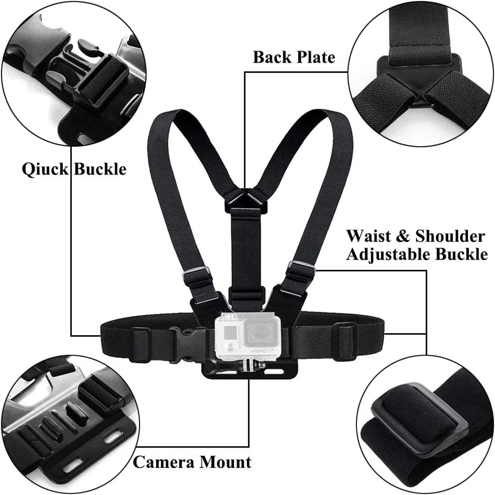 Chest Strap Mount Belt for Gopro Hero 12 11 10 9 8 7 6 Insta360 R X2 DJI OSMO Action Camera Harness for Go Pro Accessories