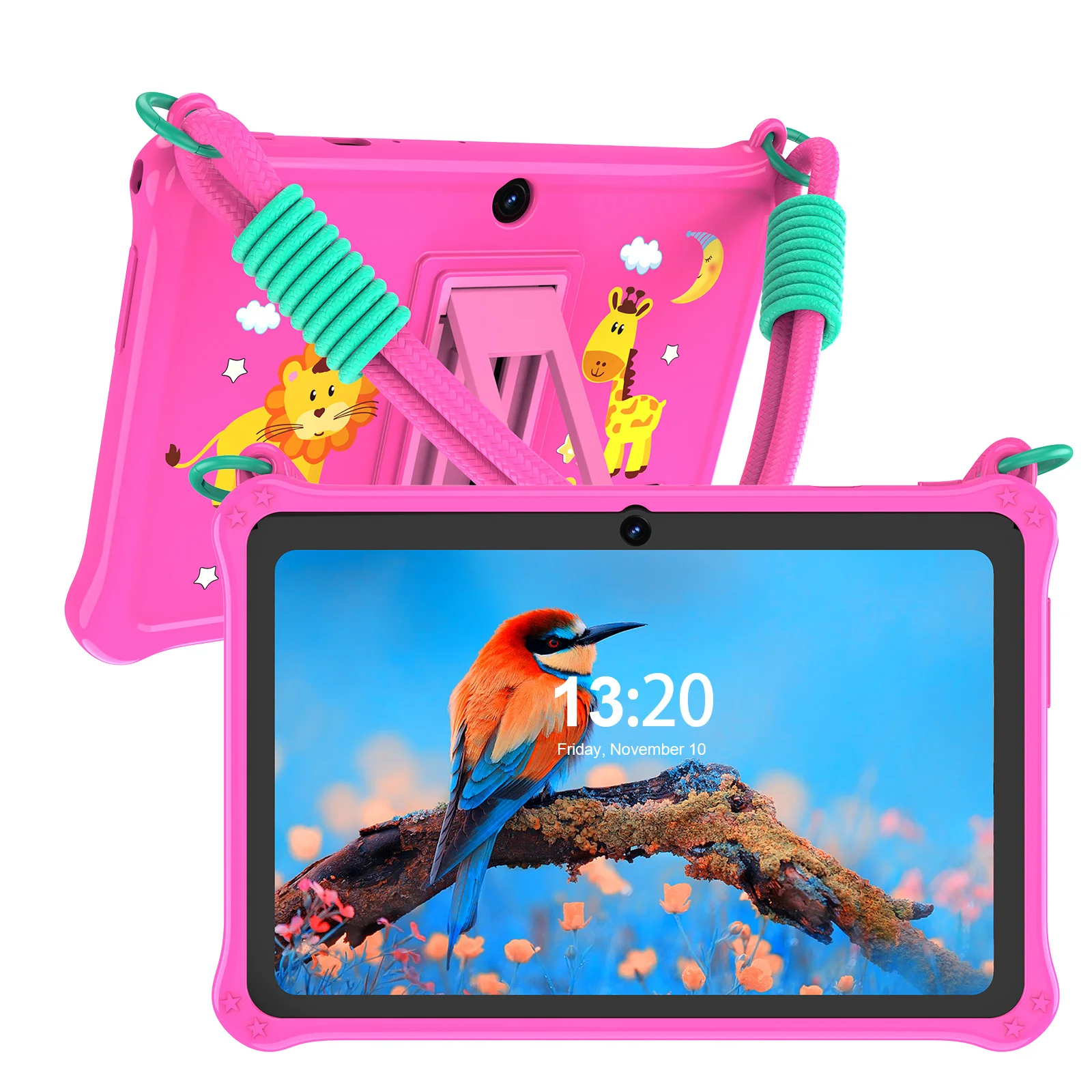 PRITOM Kinder-Tablet, 7 Zoll, Android 13, 4 GB (2 + 2 erweiterbar), RAM, 32 GB ROM, WiFi, Bluetooth, Lernsoftware, installiert mit Trageband