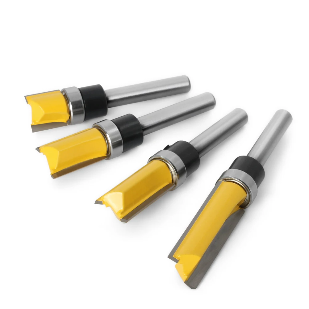 6mm/6.35mm Shank Flush Trim Router Bit Blade Template Pattern Bit Bearing 1/2" Straight End Mill For Woodworking Dia 12.7mm