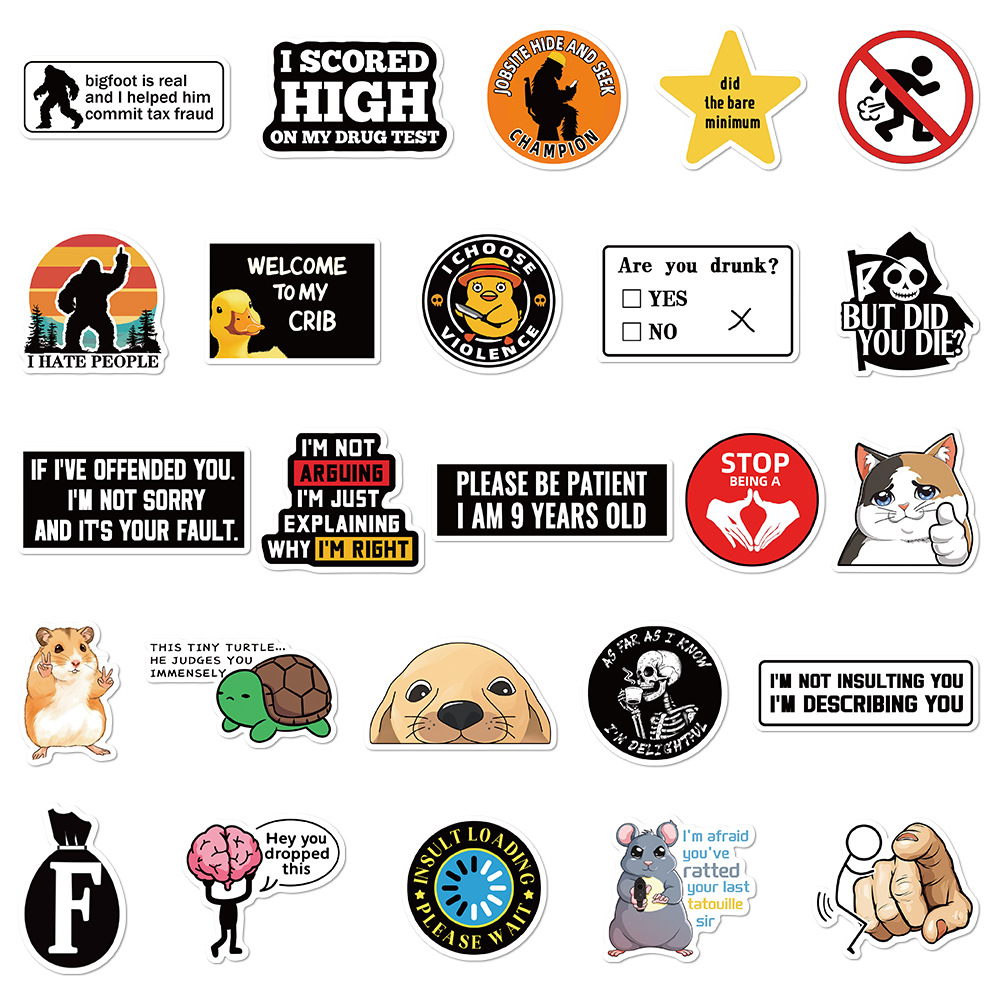 50PCS Prank Meme Stickers Harajuku Decals DIY Mode Graffiti Decals Bagage Notebook Fiets Gift Telefoon Laptop Koffer Stickers