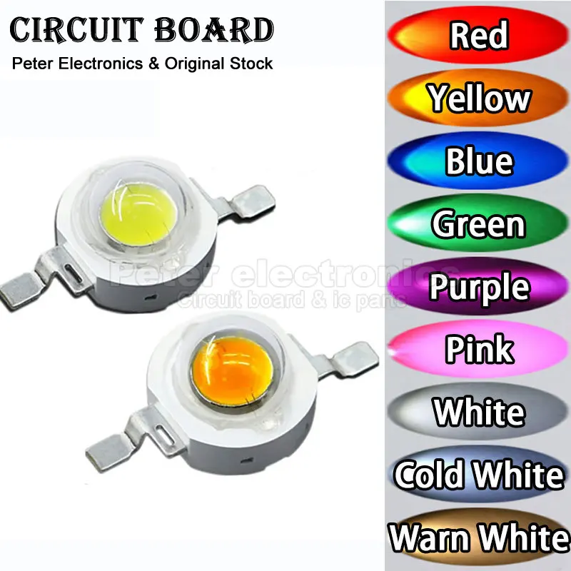 Chip de bombilla LED de alta potencia, diodos SMD COB, blanco frío cálido, rojo, verde, azul, amarillo, 440, 660nm, 10 piezas, 1W
