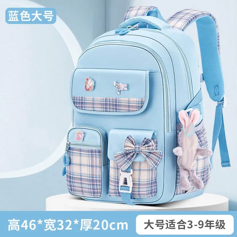 Nova proteção da coluna estudantes da escola primária meninas mochila xadrez com grande capacidade leve à prova dwaterproof água saco das crianças