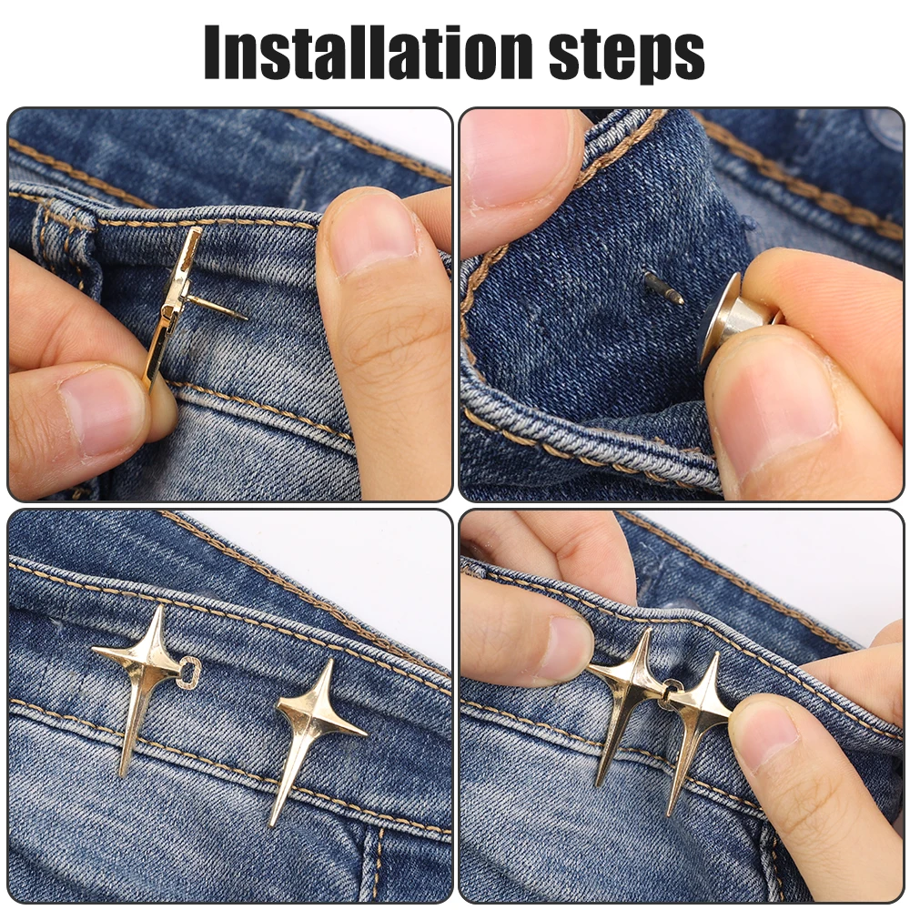 4 ชุด Cross Star กางเกงยีนส์โลหะปุ่ม Snaps กางเกงที่ถอดออกได้คลิปปุ่ม Pins DIY เอวกระชับเสื้อผ้าหัวเข็มขัดเย็บเครื่องมือ