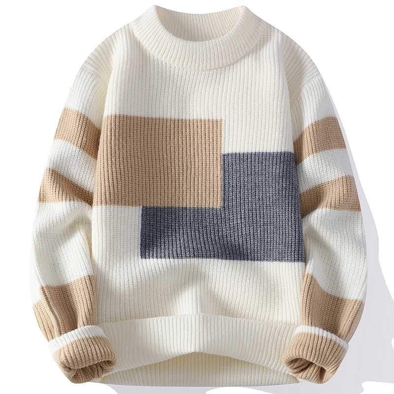 Suéter de lã quente masculino, pulôveres masculinos, emendando padrões de cores, estilo coreano, moda, Inverno, 2022