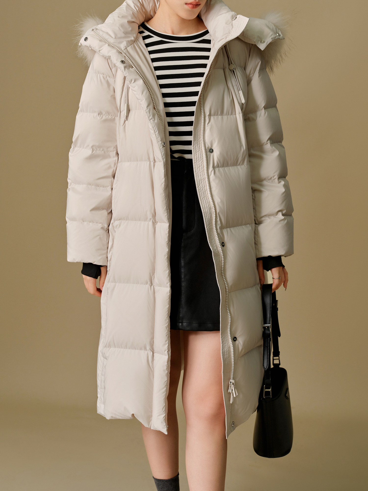 DUSHU 219,9G Füllmenge Plus Size Pelzkragen Verdickte mittellange Daunenjacke für Damen 2024 Winter Neuer Daunenmantel 24DS84045