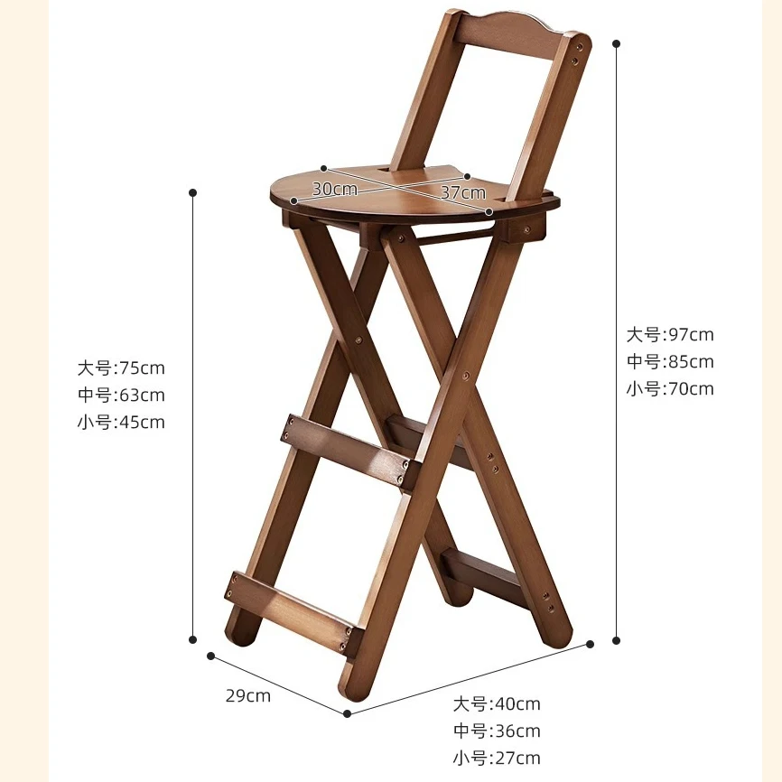 Bamboo Foldable Bar Chair Portable High Counter Stool Space Saving with Backrest Nordic Coffee Shop Dining Furniture