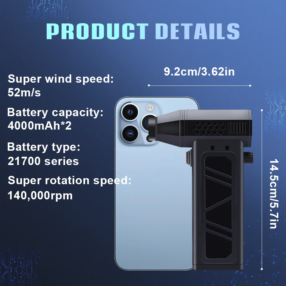 Luftgebläse 140000 RPM Turbo Jet Fan Power Display Leistungsstarke Computer Staub Blasen Reinigung Werkzeuge Typ-C Aufladen Tragbare Gebläse