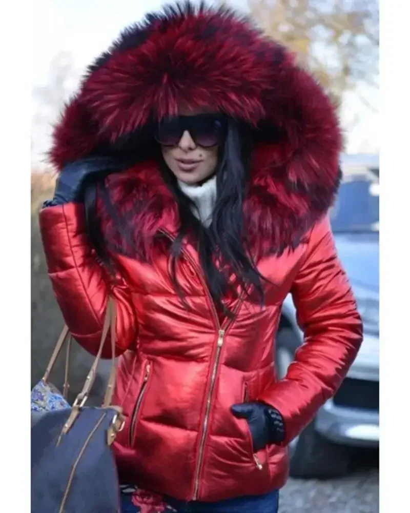 Nueva chaqueta con capucha de piel de Color sólido para otoño e invierno, Parka corta acolchada de algodón para mujer, chaqueta informal de moda