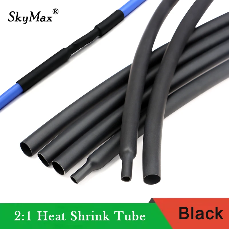 Black 1~10m Heat Shrink Heatshrink Tube 2:1 Diameter 0.6~210mm Polyolefin Tubing Sleeving DIY Wrap Wire Repair Cable Protecctor