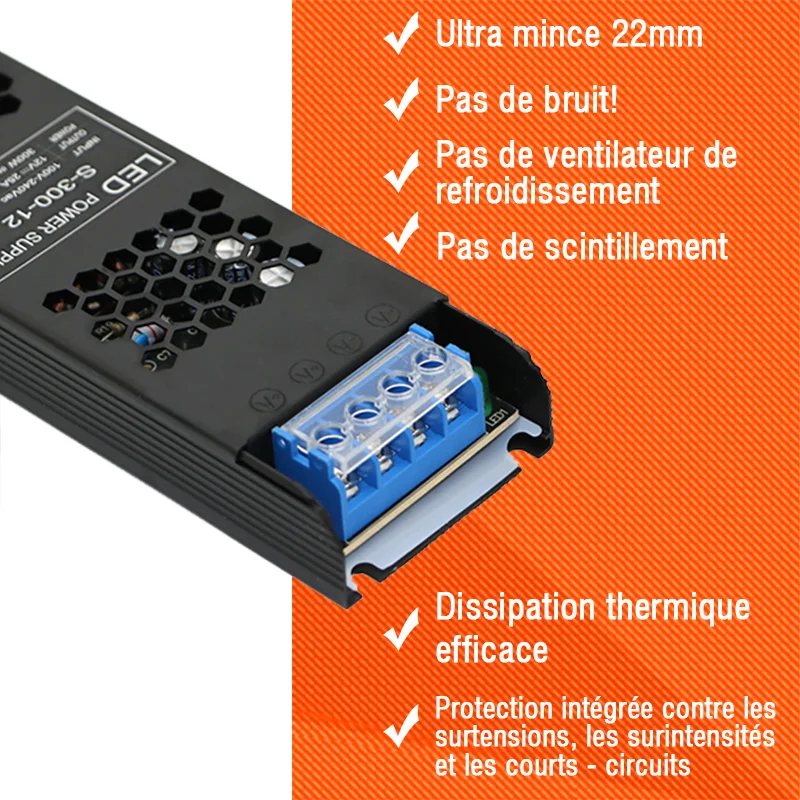 Pilote Ultra fin pour bandes LED, alimentation à tension constante, transformateurs d'éclairage DC 12V/24V, 60W 100W 150W 200W 300W 400W