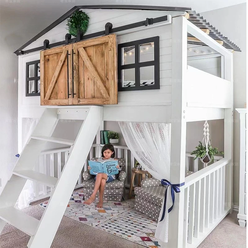 Cama de madera maciza para niños, cama alta y baja, cama doble para niños, cama de Granero