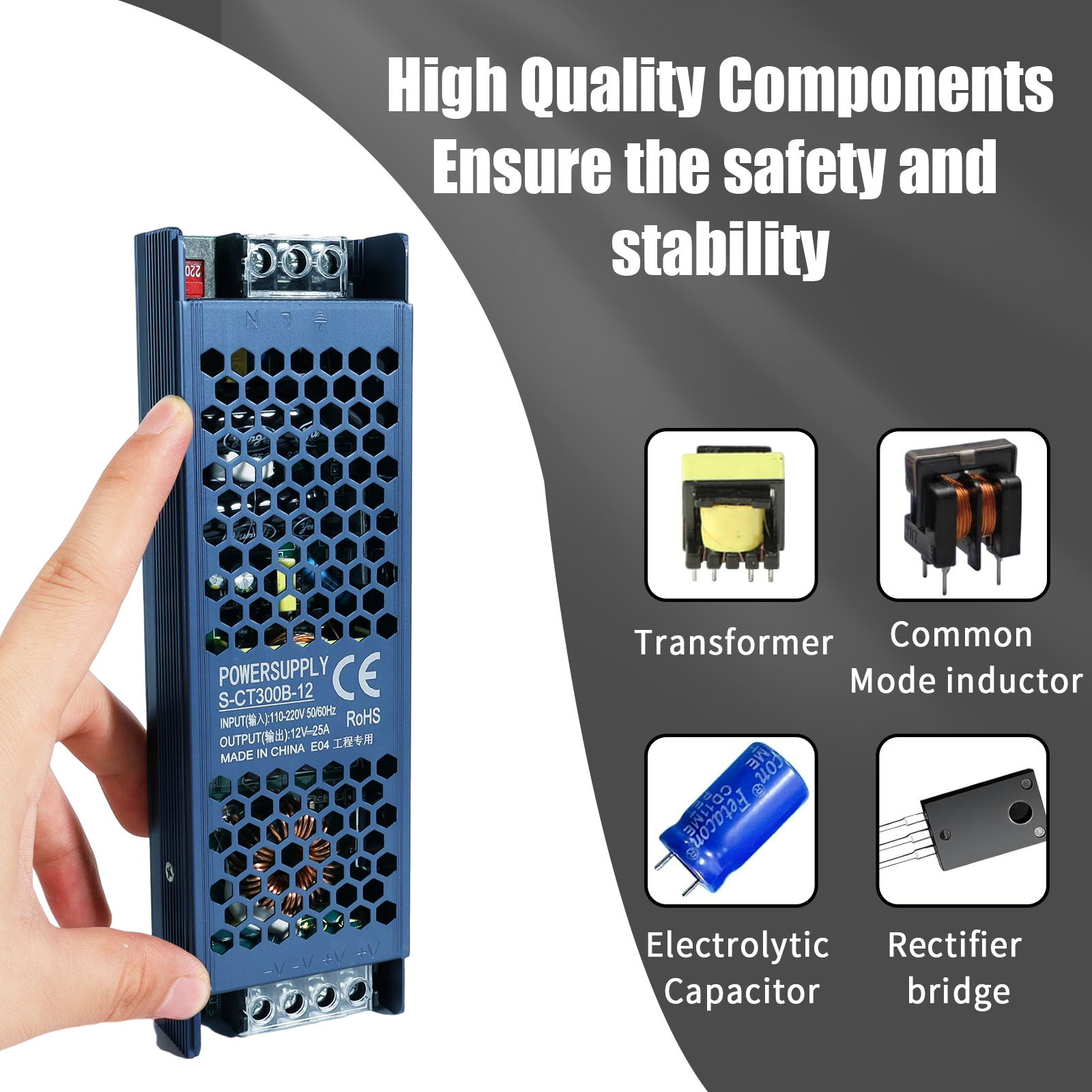 DC 12V 24V Switching Power Supply AC175-250V Mute Lighting Transformers 60W 100W 200W 300W 400W LED Light Driver Power Adapter