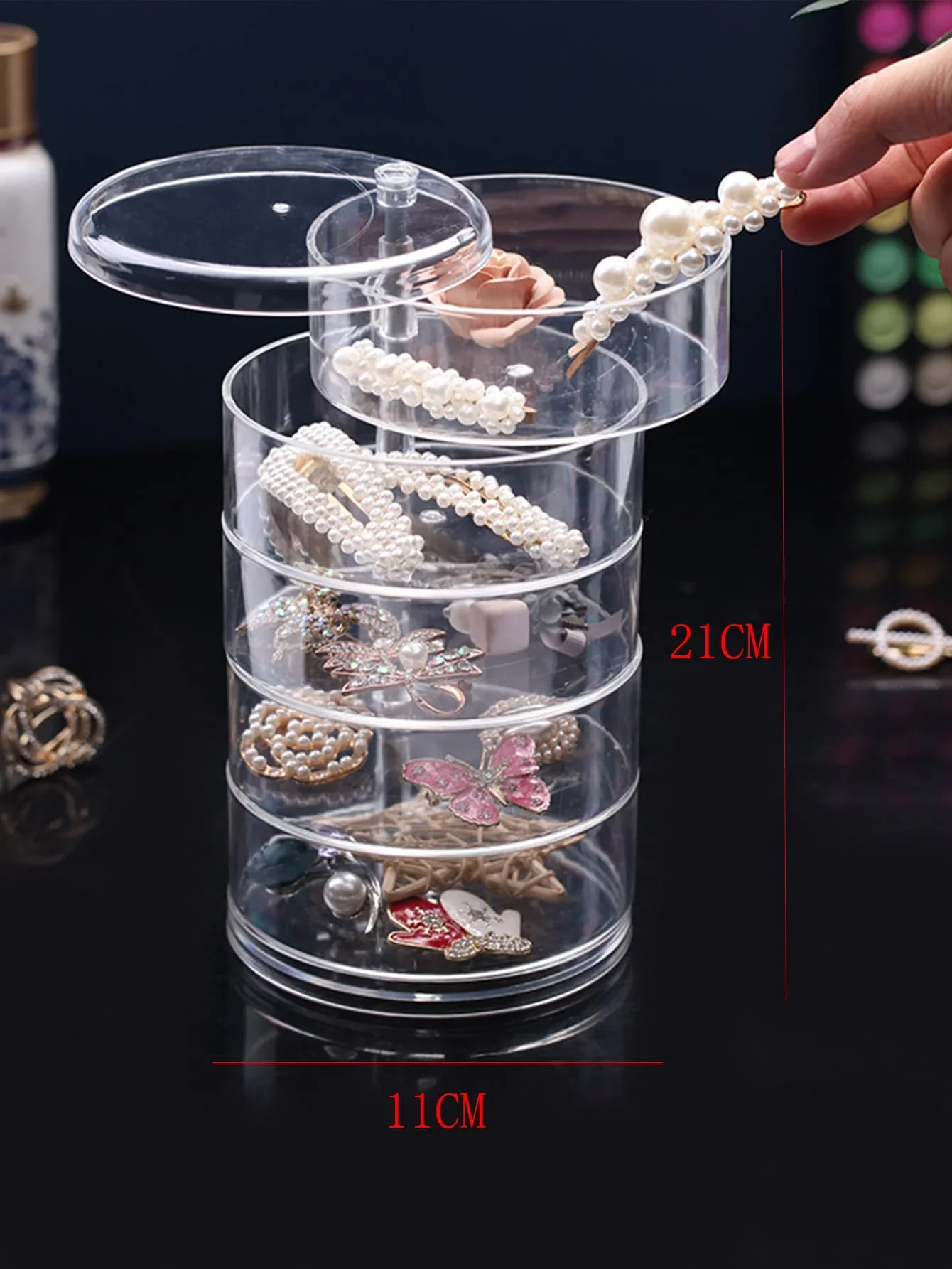 1pc Stijlvol en grote capaciteit 3/4/5 lagen roterende sieraden opbergdoos voor vrouwen, transparante desktop organizer stofdicht haar