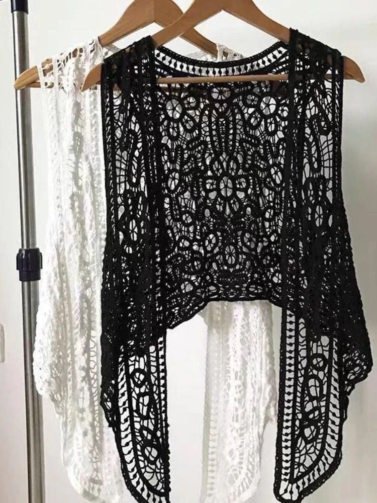 ไม่สมมาตรเปิดเสื้อสเวตเตอร์ถักฤดูร้อนชายหาด Boho Hippie คนสไตล์โครเชต์ถักเย็บปักถักร้อยเสื้อเสื้อกั๊ก 2022