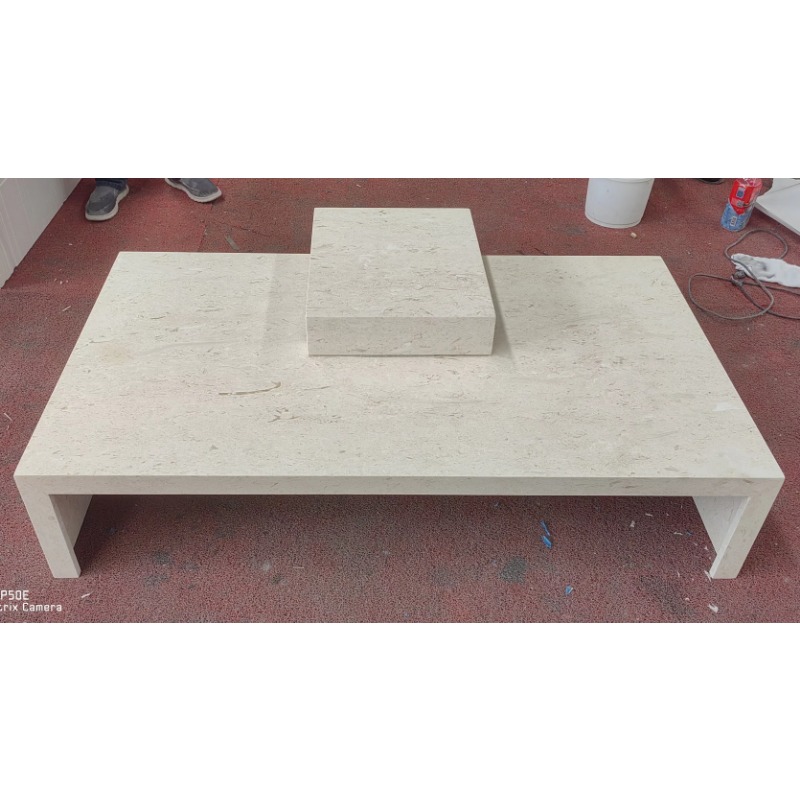 Mesa de centro retangular luxuosa moderna, bege natural, pedra calcária, design criativo, mesas de mármore
