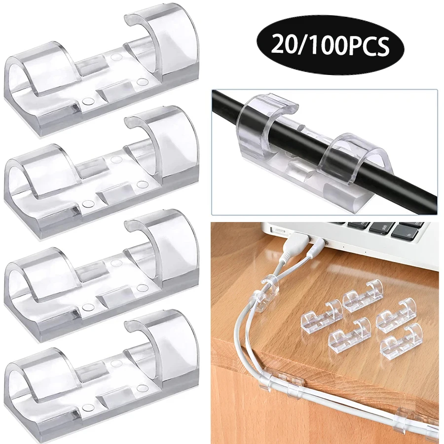 20/100PCS CABLE Organizer คลิปผู้ถือสายไฟการจัดการสายไฟ Self-Adhesive การจัดการสายไฟสําหรับโต๊ะสํานักงานลวด CLAMP Manager