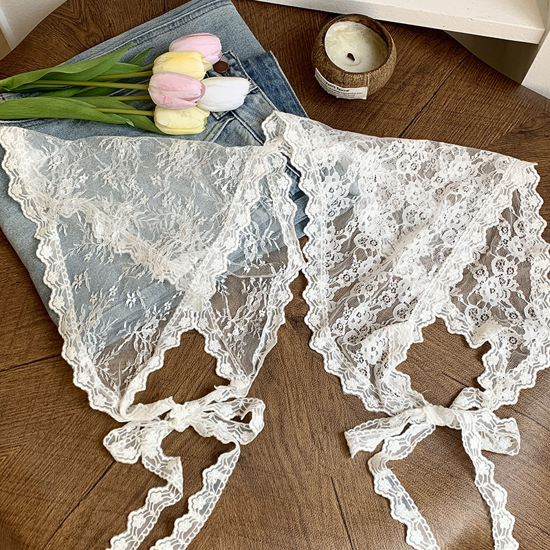 Falda corta triangular, media falda, falda de cortina a tope, adorno de encaje, delantal pequeño, encaje suave apilado, estilo Ins, pañuelo para la cabeza coreano de primavera