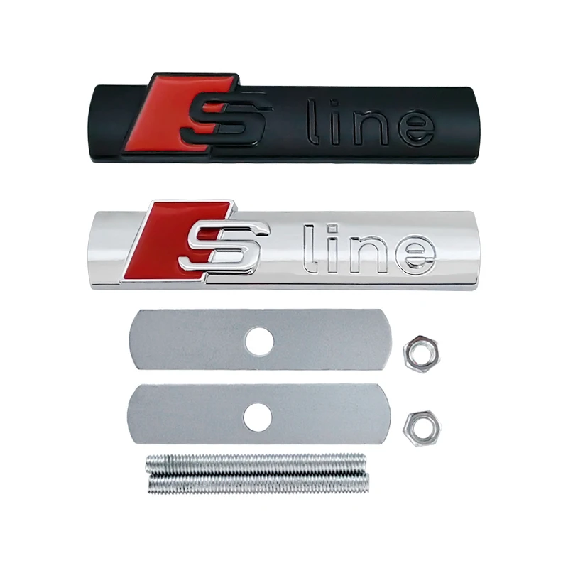 3D Metal Large SLINE Logo S Line Emblem Car Front Grille Badge For Audi A1 A2 A3 A4 A5 A6 Q2 Q3 Q5 Q7 S3 S4 S5 Sline Accessories