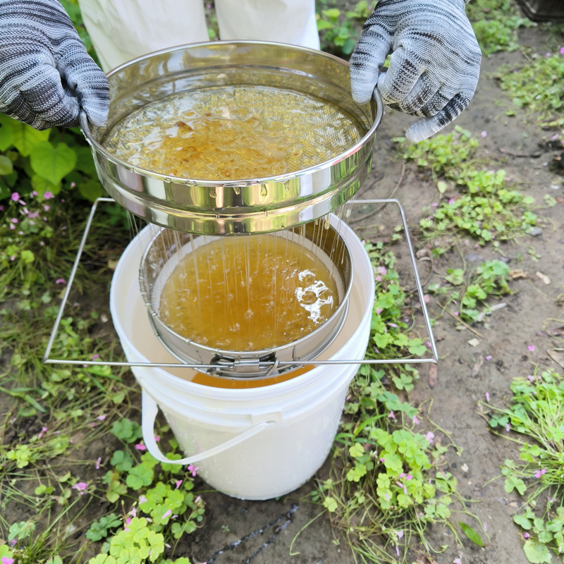 Honingzeef - Dubbele zeef Honing Grof en fijn filter, SS Honingextractiegereedschap Dubbele lagen Verstelbare armen Bijenzeef