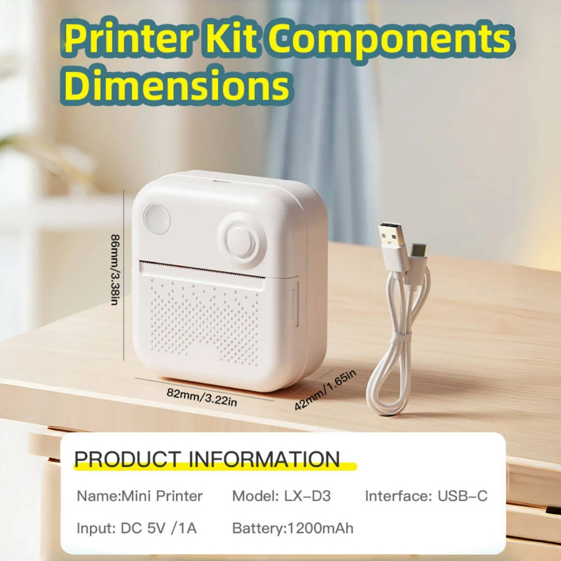 Dolewa D3 Portable Printer Thermal Paper Stickers Paper Mini Printers Labels Maker Printer for Error Printing Photo Printing
