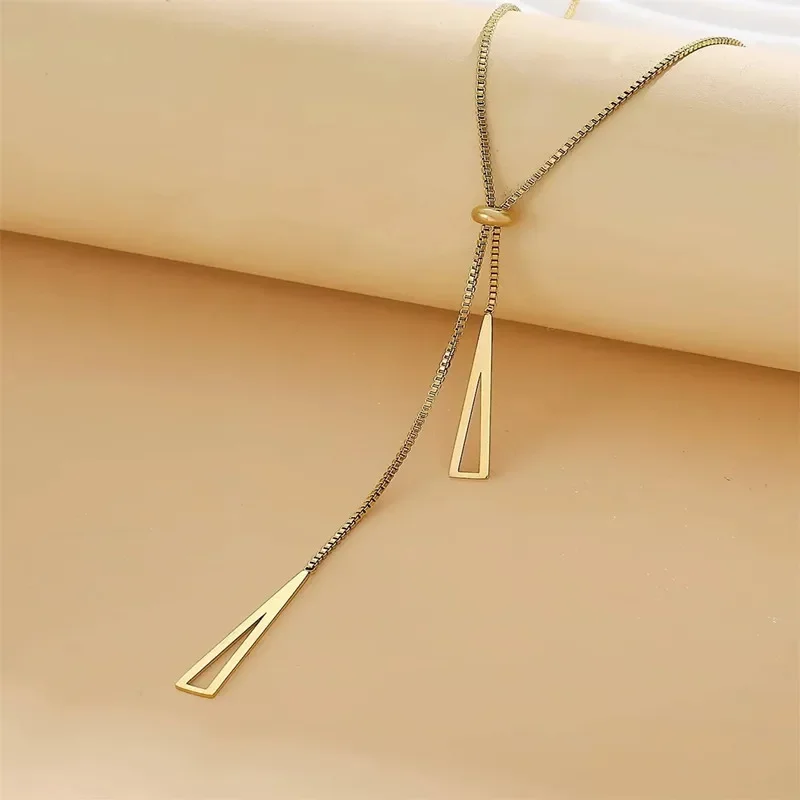 Collar con colgante triangular de Color plateado de estilo metálico, collares de lazo Y con dije Simple a la moda para mujer, joyería minimalista bohemia