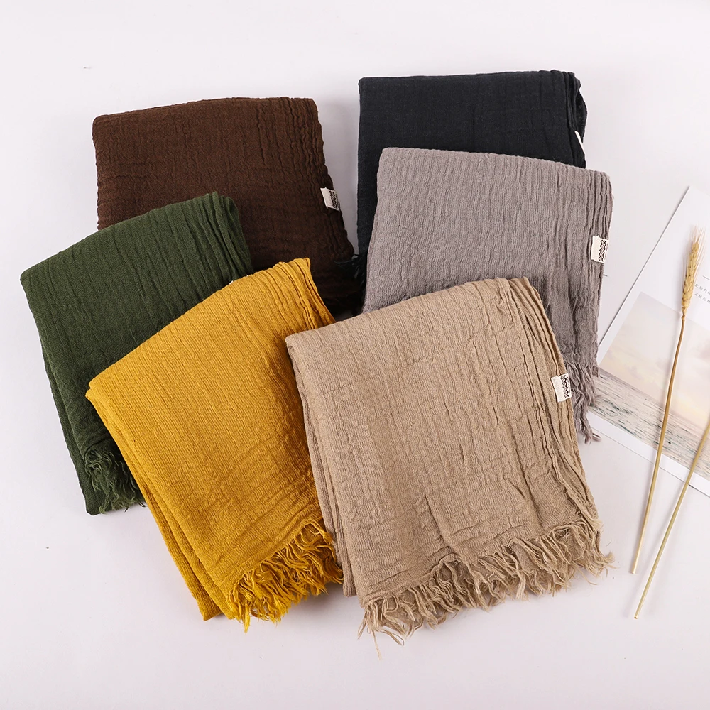 Novo design outono inverno feminino cachecol quente simples sólido linho algodão xales muçulmanos lenço envoltório cabeça cabelo pashmina stoles