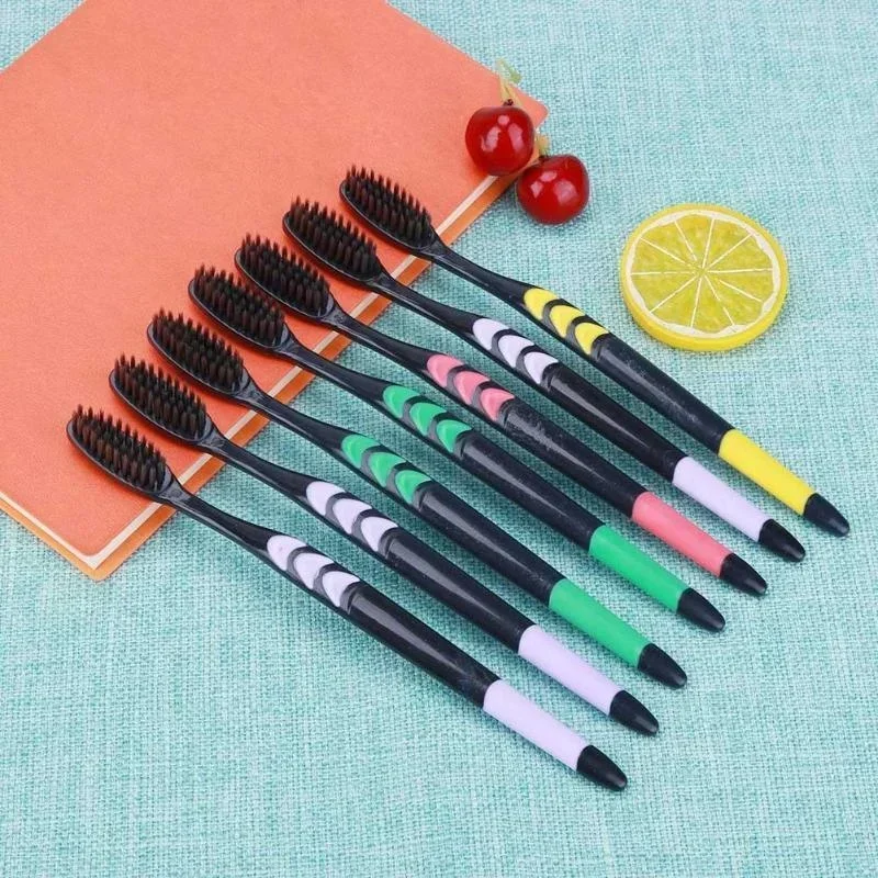10PC osobista ekologiczna bambusowa szczoteczka do zębów z węglem drzewnym dla zdrowia jamy ustnej niskowęglowa średnio miękkie włosie szczoteczka do zębów z drewnianą rączką