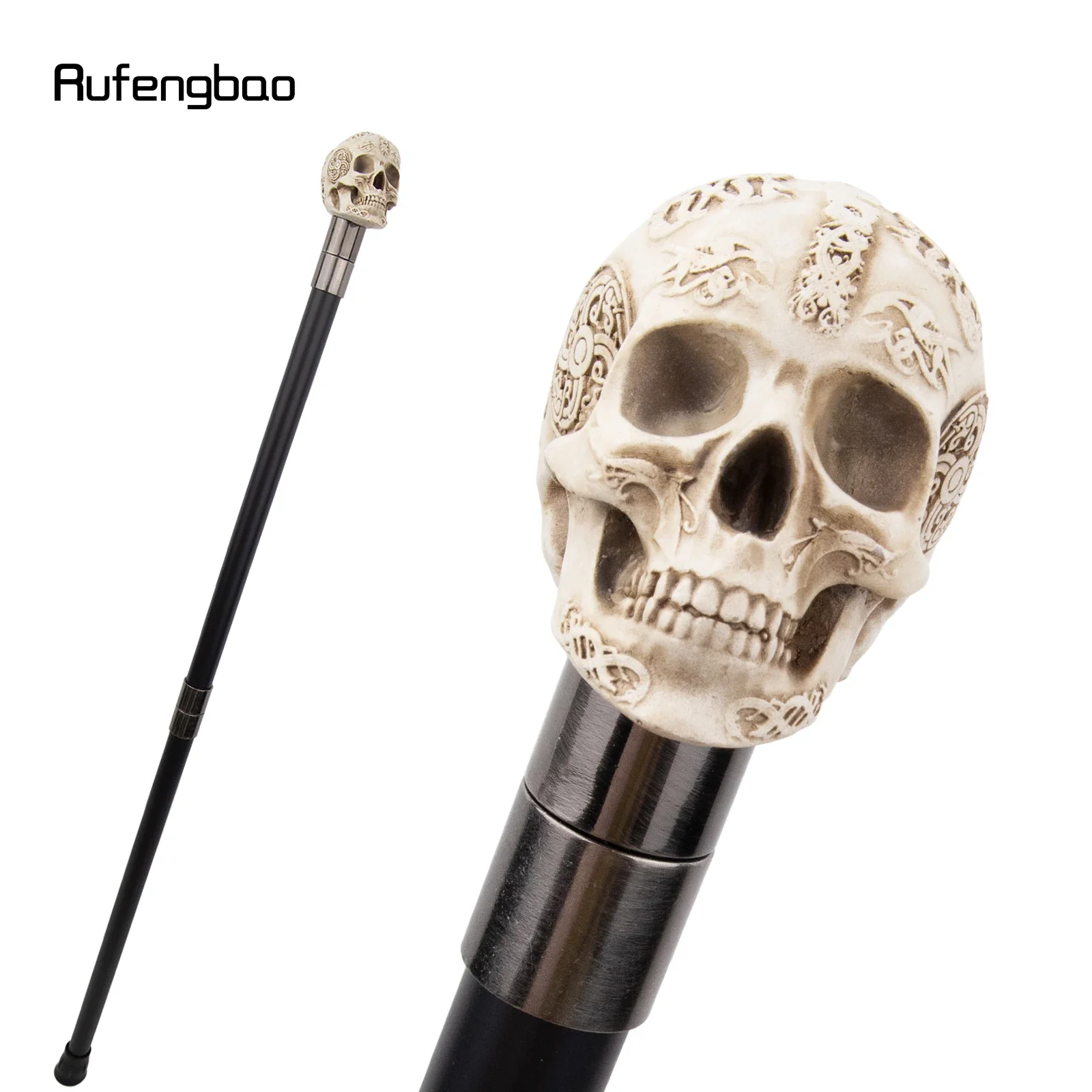 Resina branca crânio monstro cabeça bengala moda decorativa vara de aço cavalheiro elegante cosplay cana botão crosier 94cm