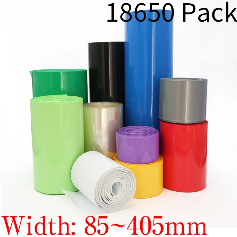 Paquete de tubos termorretráctiles de PVC para batería Lipo 18650, 85mm ~ 400mm de ancho, envoltura de película aislada, funda de litio, funda de Cable azul