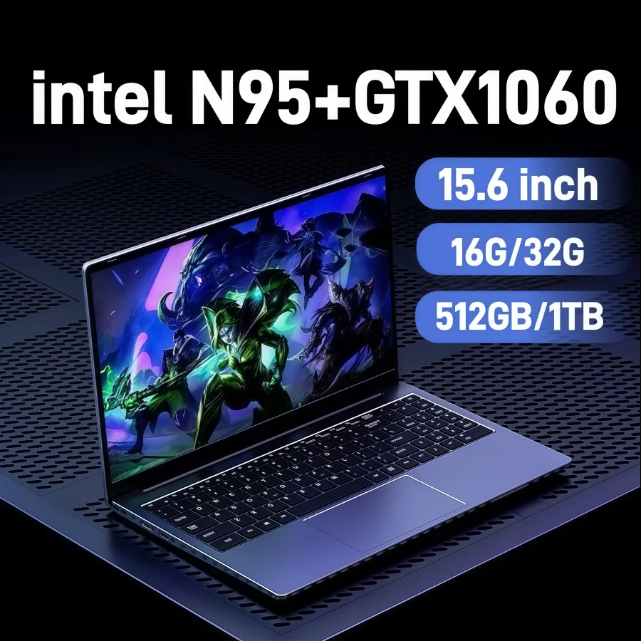 15,6" Intel N95 gaming-laptops draagbare notebook pc gtx1060 32GB DDR4 1TB NVMe laptop Gamer Windows11 toetsenbord met achtergrondverlichting