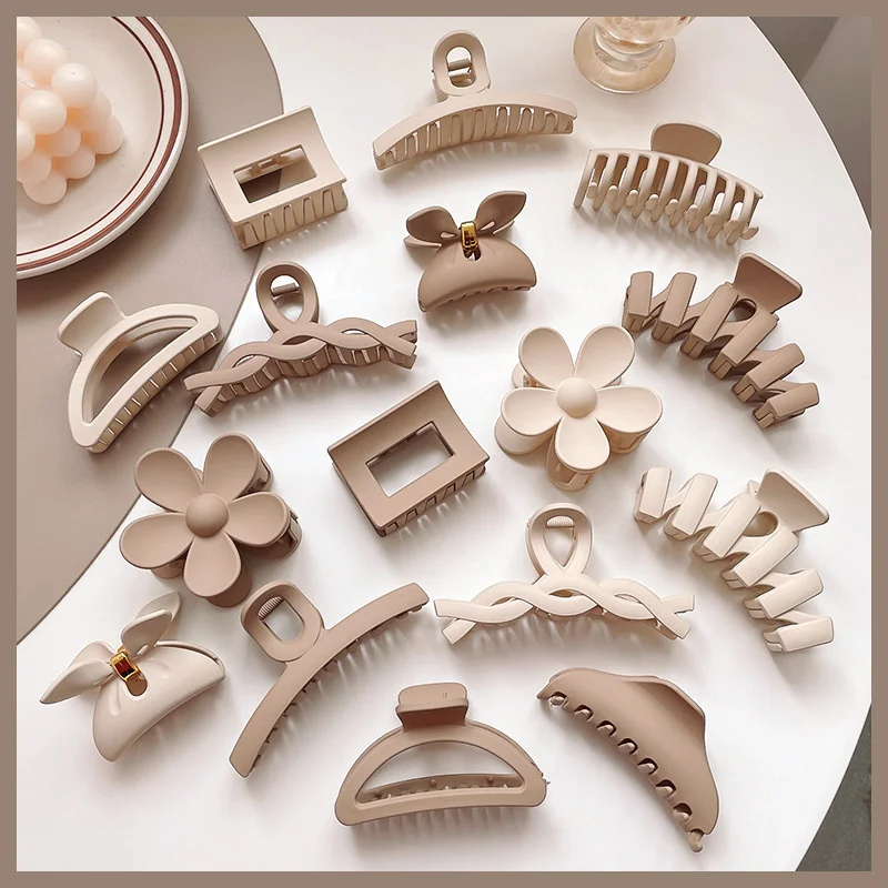 Phụ Nữ Vuốt Tóc Kẹp Hàn Quốc Cà Phê Màu Be Acrylic Lớn Vuốt Tóc Kẹp Tóc Hình Học Barrettes Cua Gái Mũ Phụ Kiện Tóc