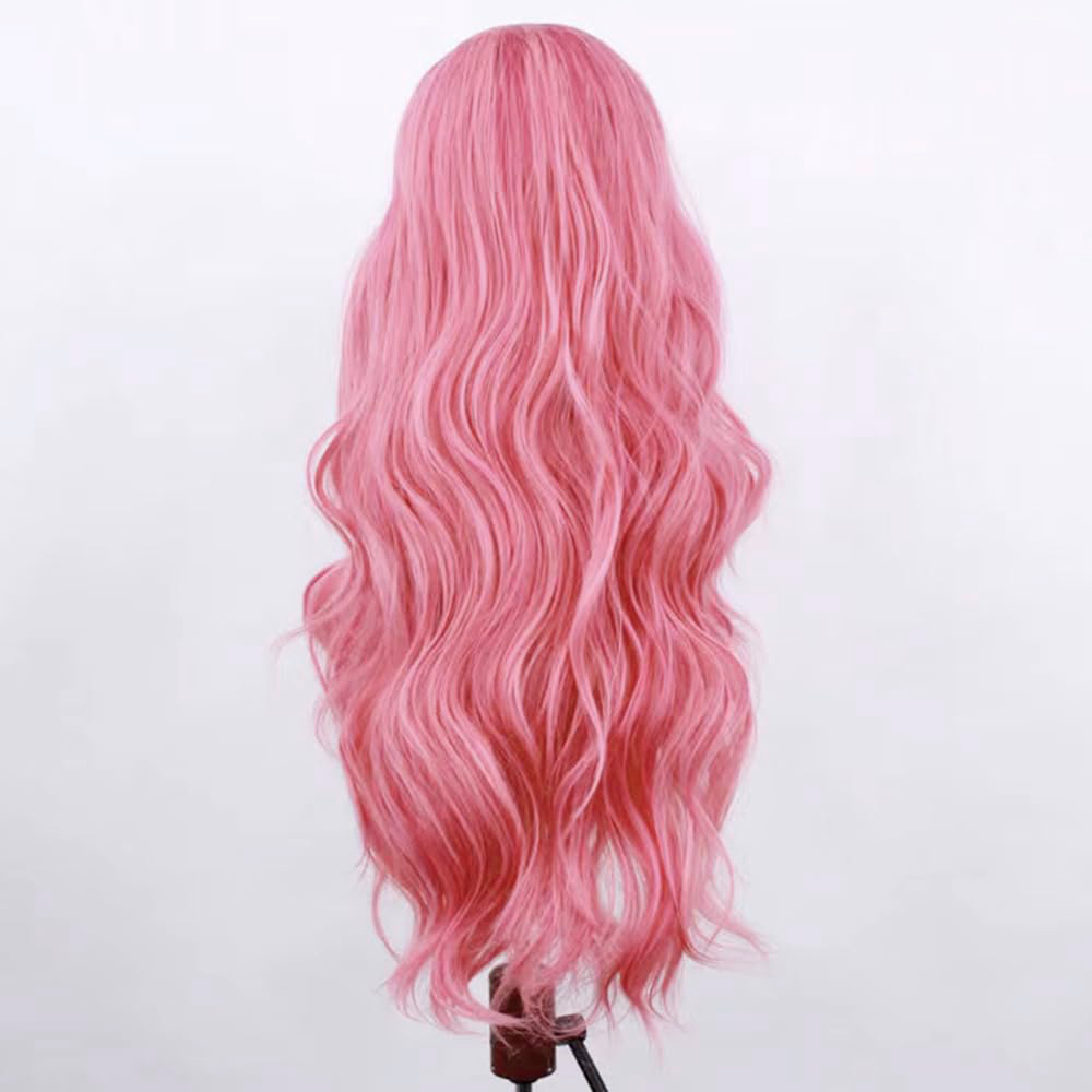 Peruca de renda frontal sintética onda do corpo peruca de renda para mulheres peruca rosa resistente ao calor cabelo onda longa peruca pastel rosa uso diário cosplay
