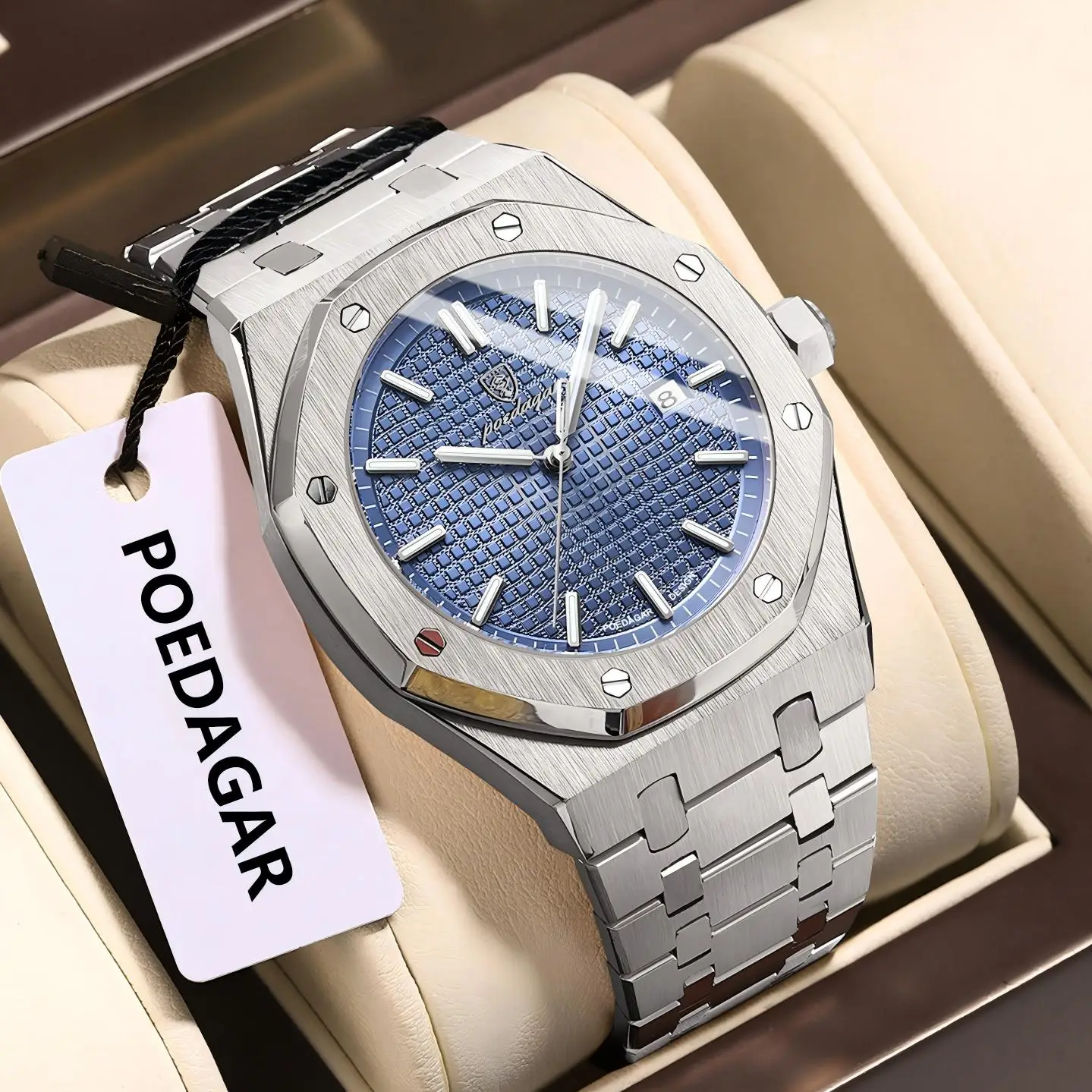 Poedagar luxo original homem relógio data luminosa à prova dwaterproof água aço inoxidável relógio de pulso masculino negócios moda quartzo relógios masculinos