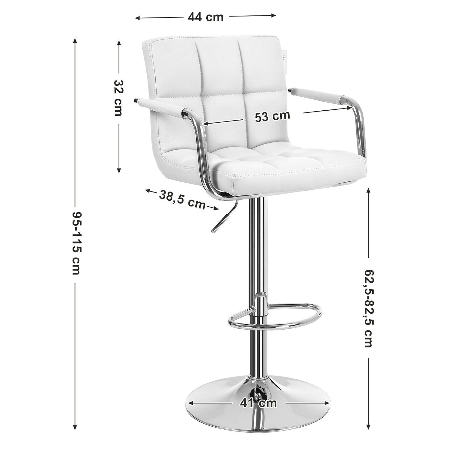 SONGMICS Barhocker, 2er Set, Barstuhl höhenverstellbar, mit Kunstleder-Bezug, 360° Drehstuhl, Küchenstuhl mit Armlehnen