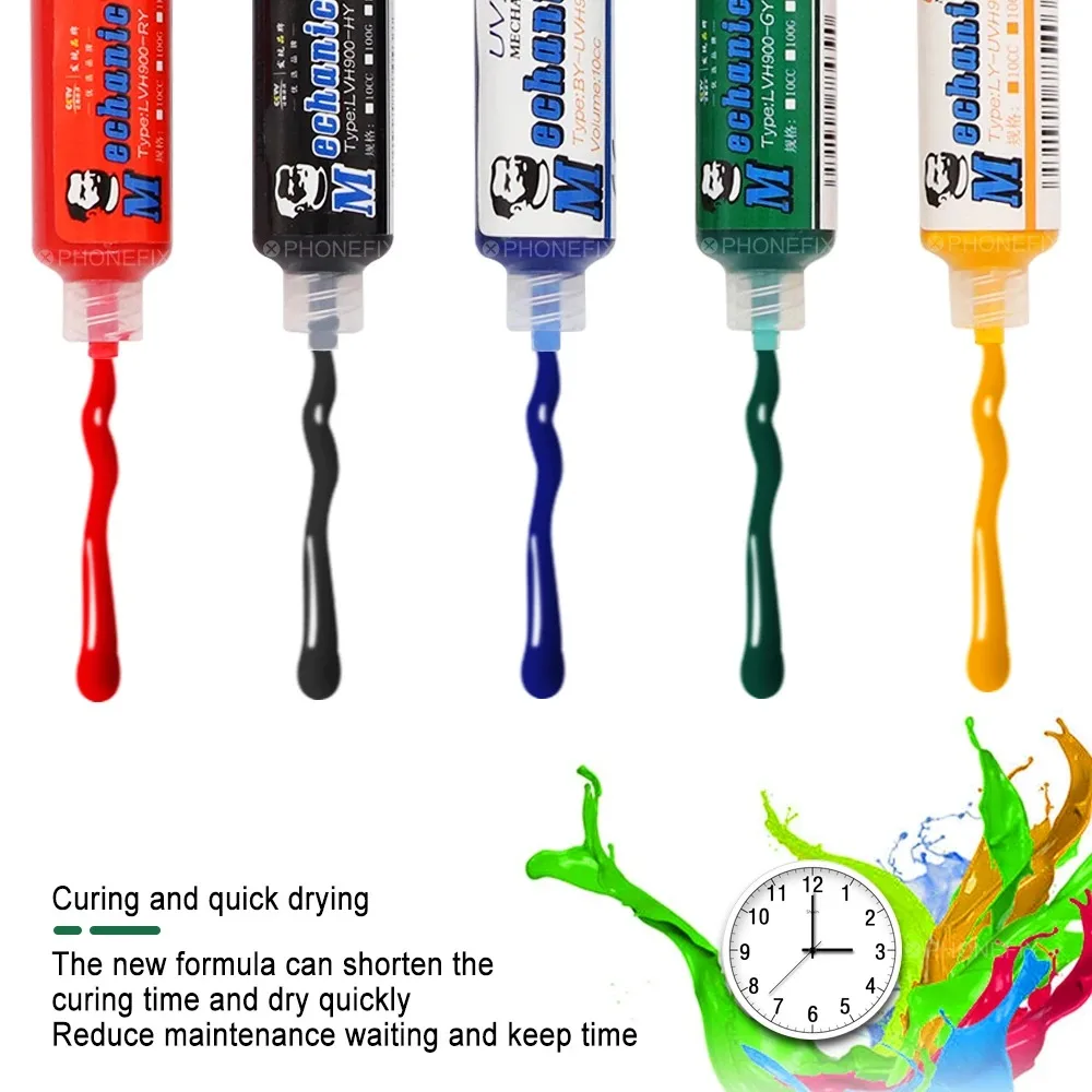 Máscara de soldadura de curado UV mecánico, aceite de soldadura de tinta, previene el arco corrosivo, azul/negro/rojo/amarillo/verde para reparación de placa PCB de teléfono