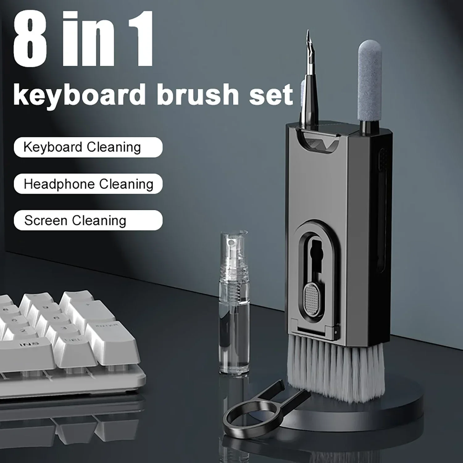 Kit de limpieza 8 en 1, cepillo limpiador de teclado de ordenador, bolígrafo de limpieza para auriculares, IPad, herramientas de limpieza de teléfono, extractor de teclas