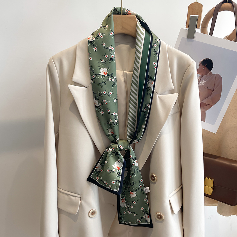 Новый модный маленький шелковый шарф, женский галстук-сумка, повязка на голову с цветочным принтом, повязка для волос в корейском стиле, шейный платок, лента, люксовый бренд