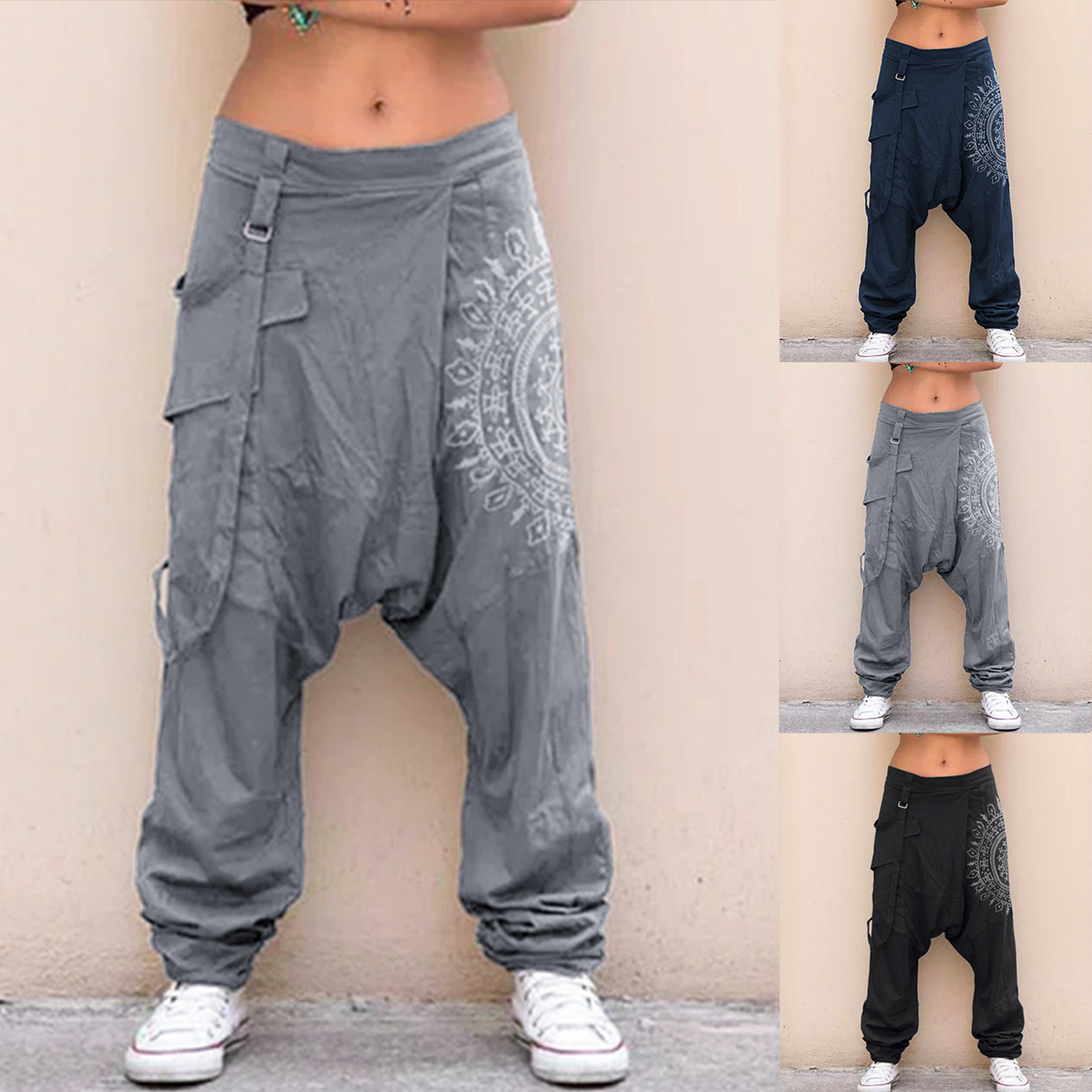 Männer Frauen Low Rise Retro Print schlaffe Baggy Hose lässig Hip-Hop Cargo hose Streetwear lose Harems hose Pantalones de Mujer