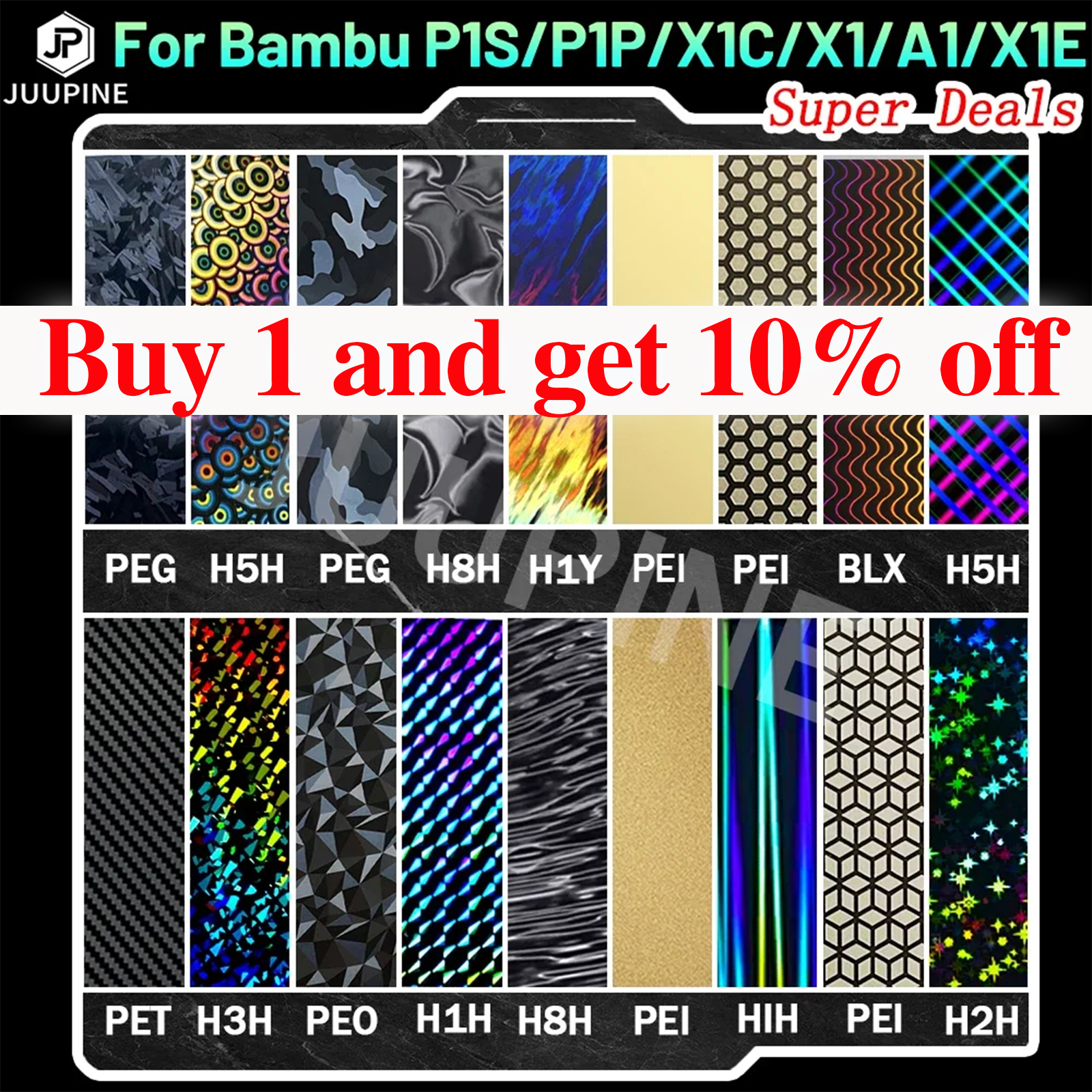JUUPINE สําหรับ Bambulab สร้างแผ่น 257x257 ฤดูใบไม้ผลิเหล็กแผ่น Pei Peo H1H Pey แผ่น A1 X1C P1S สร้างแผ่น 3d เครื่องพิมพ์ไม้ไผ่ Lab