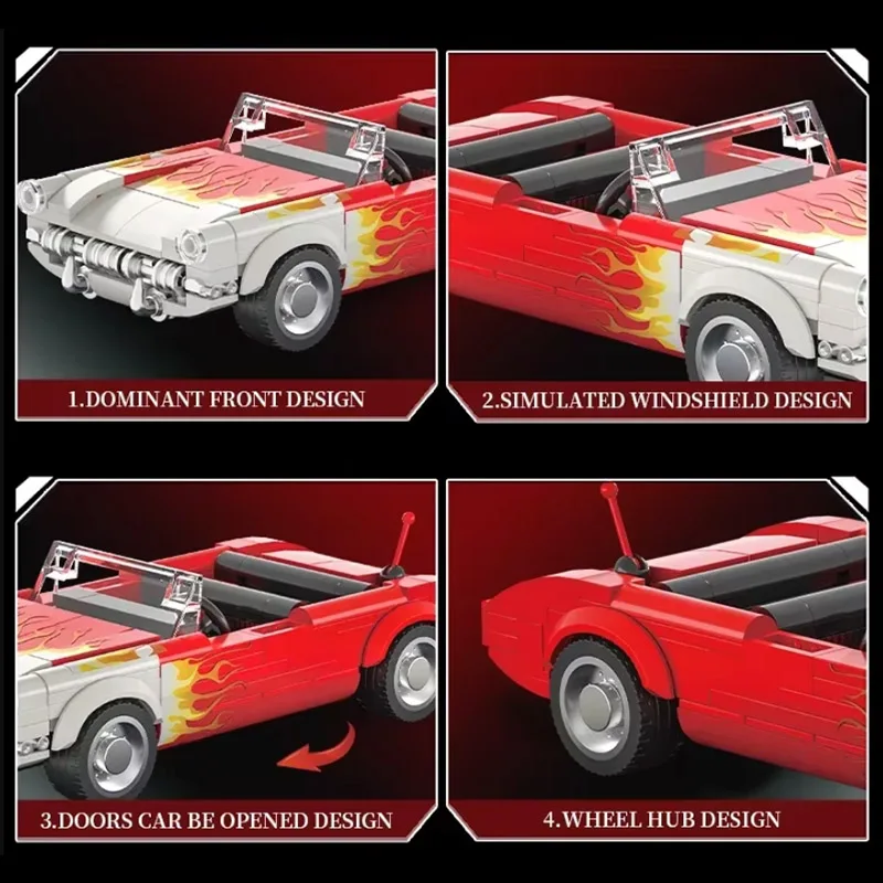 249 Buah Set Bangunan Mobil Konvertibel C1 Retro Desain Api Klasik, Kit Model DIY untuk Hadiah Tampilan Desktop Kolektor Anak-anak