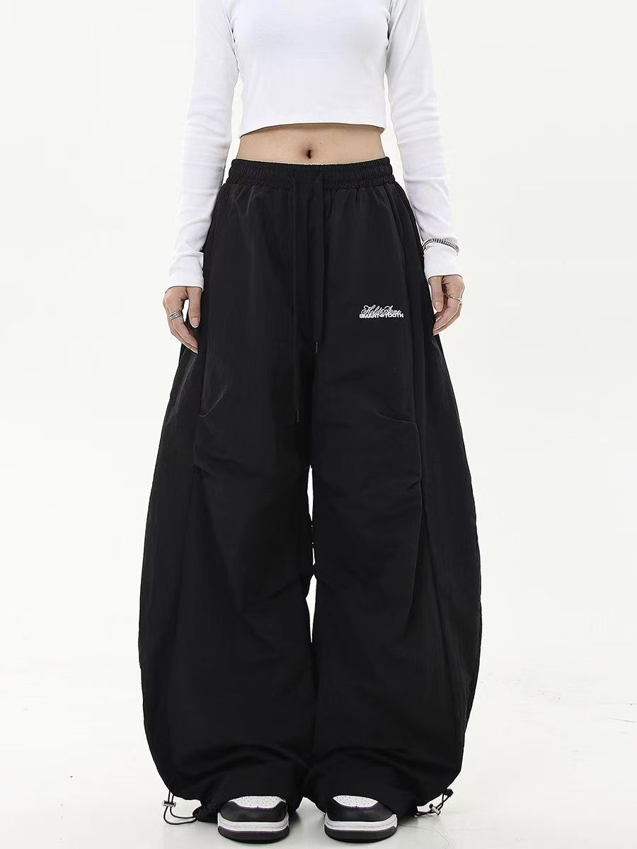 Casual Chic Sweatpant Retro Matching Oversize Women's Wide Leg Pant Low Waist Drawstring Lady Cargo Pants Y2K Hip Hop Streetwear