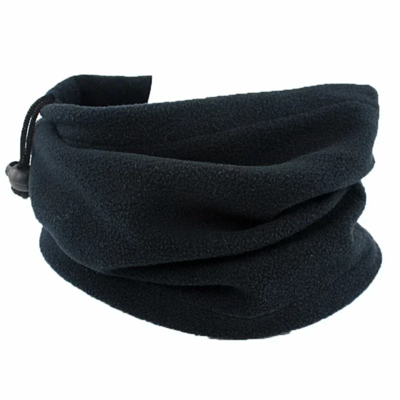 Bufanda de forro polar de imitación con cordón Unisex, calentador de cuello para exteriores, bufanda ajustable a prueba de viento, bufandas de redecilla de moda para hombres, Color sólido, Invierno