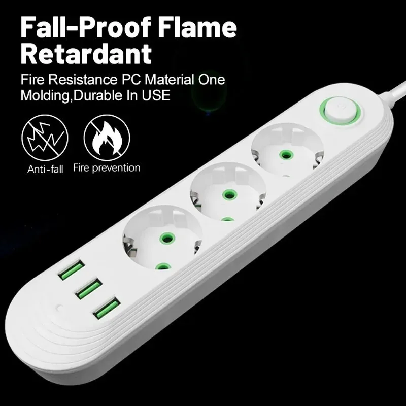 Spina UE 2500W 2M Cavo di prolunga Presa multipla Pin rotondo Presa CA Adattatore di ricarica elettrica Porte USB domestiche Presa di ricarica rapida