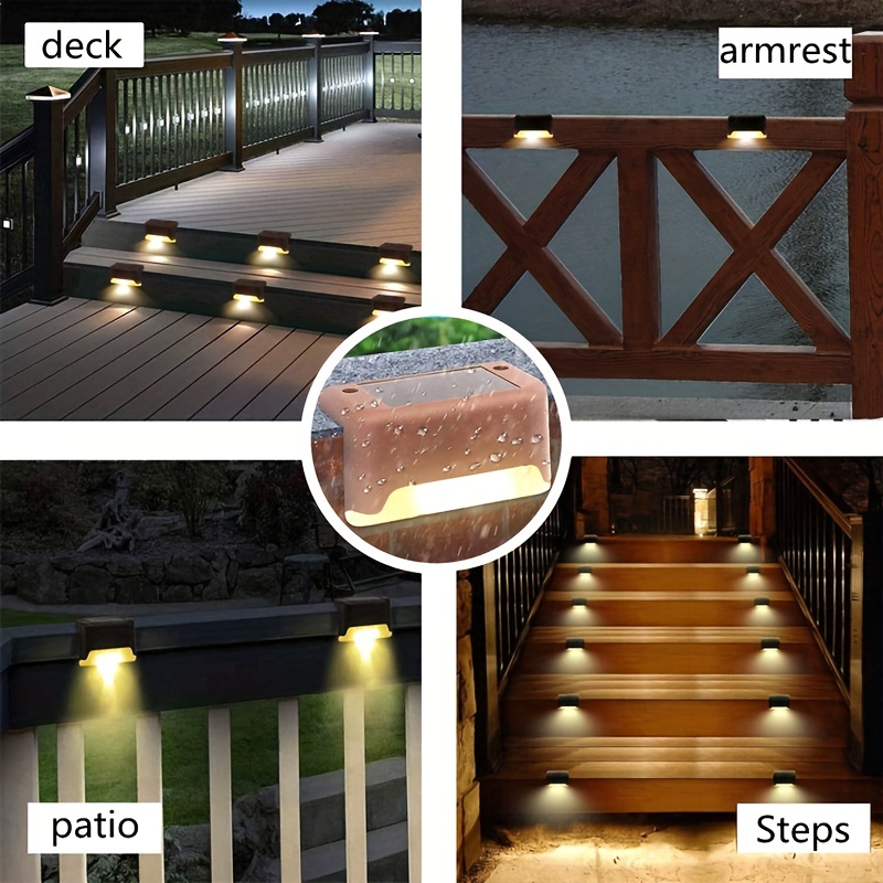 Paquete de 4 lámparas de luz LED solares para escaleras, pasaje impermeable, patio, barandilla, paso, luz nocturna para exteriores, jardín, bordes, terraza
