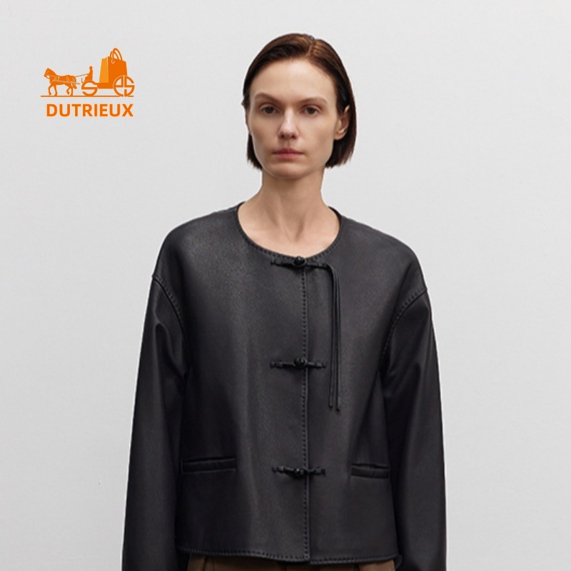 Winter New Genuine Leather Jacket for Women Temperament Short Sheepskin Leather Jacket Round Neck Loose Cowhide Windproof Coat