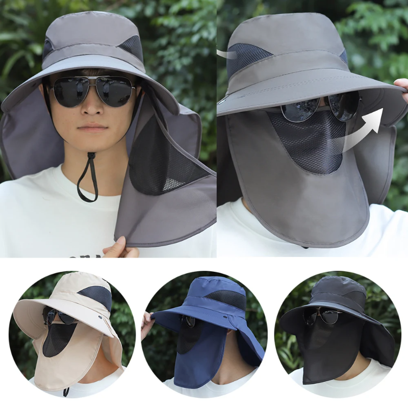Sombreros para el sol de verano, sombreros para pescar al aire libre, viseras para acampar para hombres y mujeres, sombreros de cubo con solapa para el cuello